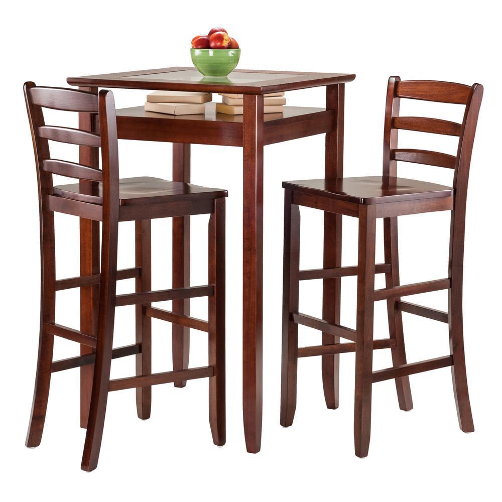 Winsome Halo 3-Pc Pub Set, Glass Inset Table & 2 Ladder-Back Bar Stools, Walnut Finish - Image 3