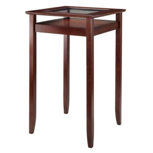 Winsome Halo Pub Table with Glass Display Shelf, Walnut Finish