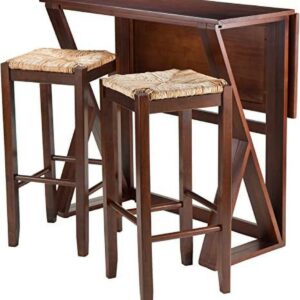 Winsome Wood Harrington 3-Pc Drop Leaf High Table & 2 Rush Seat Bar Stools, Walnut Finish
