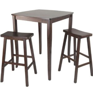 Winsome Wood Inglewood 3-Pc Dining Set, High Table & 2 Saddle Seat Bar Stools, Walnut Finish