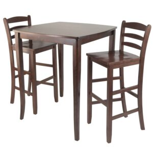 Winsome Wood Inglewood 3-Pc Dining Set, High Table with 2 Ladder-Back Bar Stools, Walnut Finish