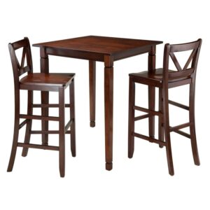 Winsome Wood Kingsgate 3-Pc Pub Set, High Table & 2 V-Back Bar Stools, Walnut Finish