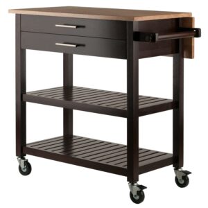 Winsome Langdon Drop Leaf Kitchen Cart, Cappuccino & Natural Finish