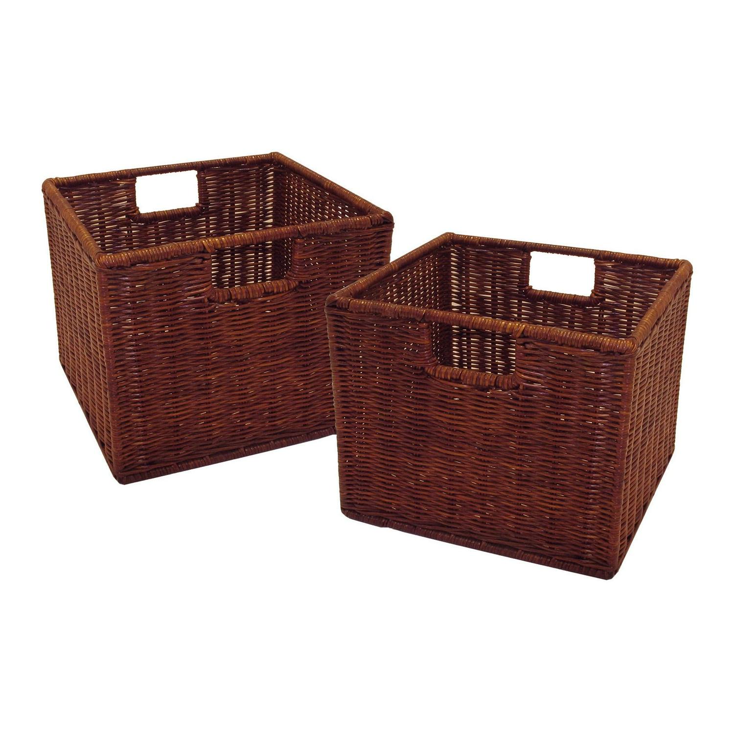 Winsome Wood Leo 3-Pc Storage Set, 2-Section Shelf & 2 Wicker Walnut Baskets, Espresso Finish - Image 7