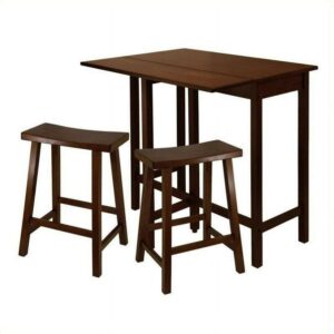 Winsome Wood Lynnwood 3-Pc Set, Drop Leaf Table & 2 Saddle Seat Counter Stools, Walnut Finish