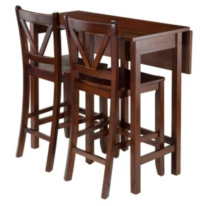 Winsome Wood Lynnwood 3-Pc Set, Drop Leaf Table & 2 V-Back Counter Stools, Walnut Finish