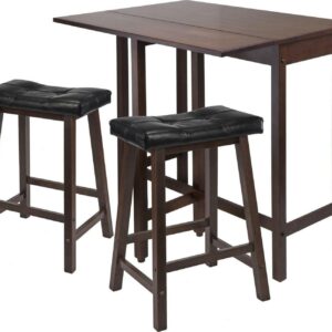 Winsome Wood Lynnwood 3-Pc Set, Drop Leaf Table & 2 Cushioned Saddle Seat Stools, Walnut Finish