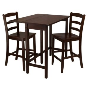 Winsome Wood Lynnwood 3-Pc Set, Drop Leaf Table & 2 Ladder Back Counter Stools, Walnut Finish