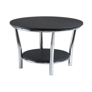 Winsome Wood Maya Round Coffee Table, Black Top, Metal Legs