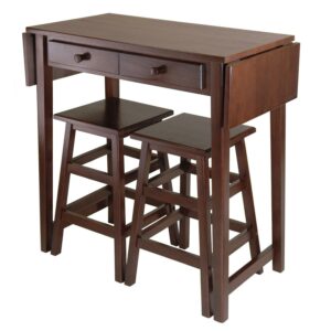 Winsome Mercer 3-Pc Set, Drop Leaf Island & 2 Stools, Cappuccino Finish