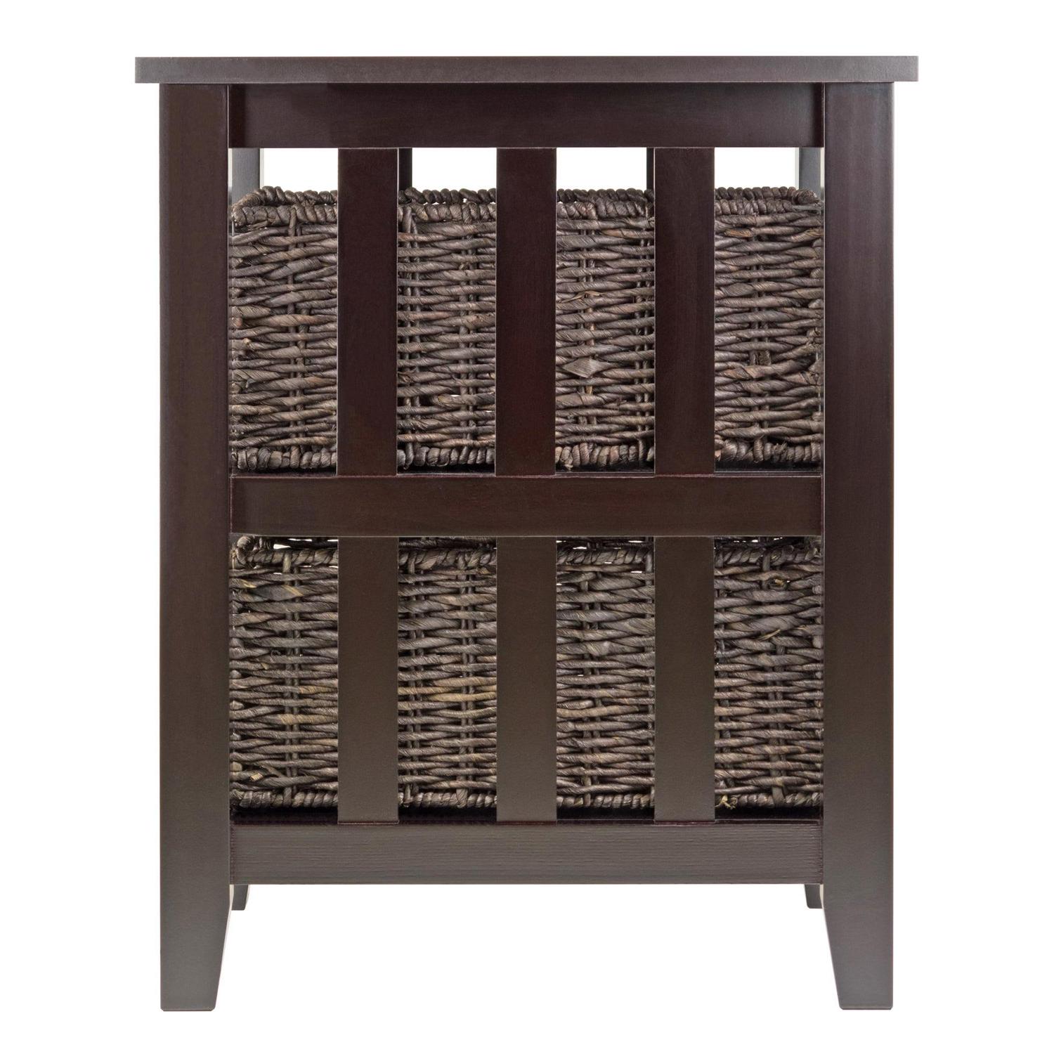 Winsome Morris Accent Table, 2 Foldable Chocolate Corn Husk Baskets, Espresso Finish - Image 2