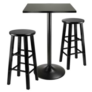 Winsome Wood Obsidian 3-Pc Dining Set, Square Table and 2 Round Seat Counter Stools, Black
