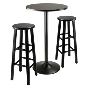 Winsome Obsidian 3-Pc Pub Set, Round Table & 2 Round Seat Bar Stools, Black