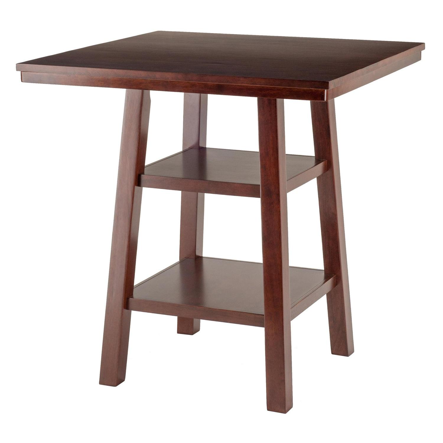 Winsome Wood Orlando 5-PC Set High Table, 2 Shelves & 4 Ladder Back Stools, Walnut Finish - Image 3
