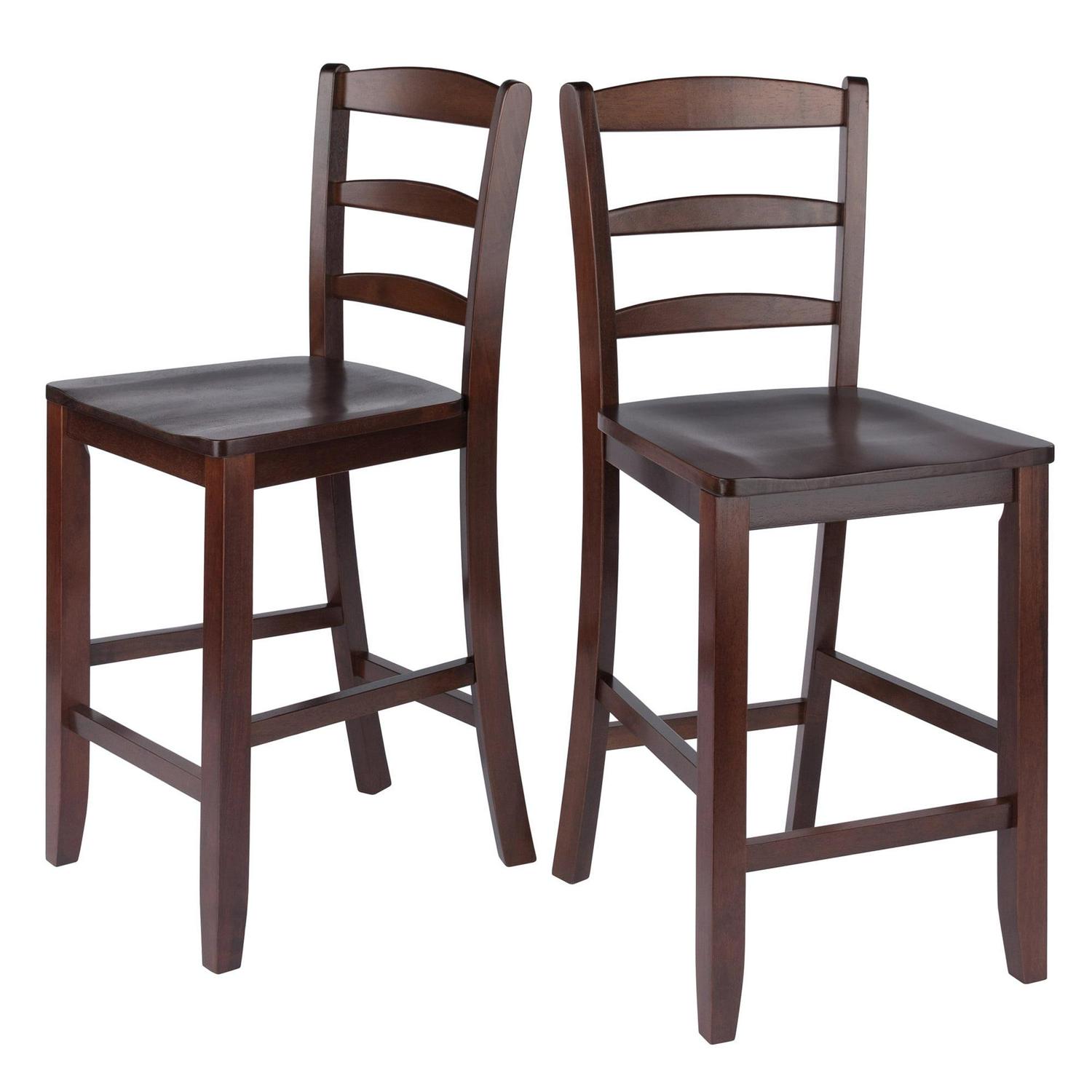Winsome Wood Orlando 5-PC Set High Table, 2 Shelves & 4 Ladder Back Stools, Walnut Finish - Image 4