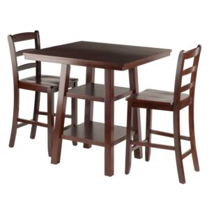 Winsome Wood Orlando 3-Pc Set, High Table with 2 Shelves & 2 Ladder Back Stools, Walnut Finish