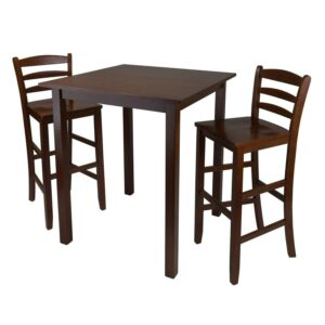 Winsome Wood Parkland 3-Pc High Dining Table with 2 Ladder Back Bar Stools, Walnut