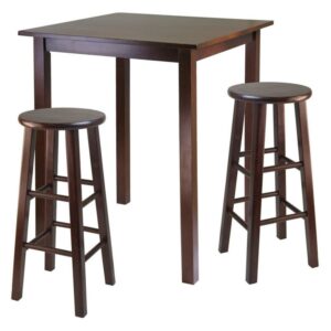 Winsome Wood Parkland 3-Pc High Dining Table with 2 Square Leg Bar Stools, Walnut