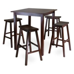 Winsome Wood Parkland 5-Pc High Dining Table with 4 Saddle Seat Bar Stools, Walnut