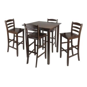 Winsome Wood Parkland 5-Pc High Dining Table with 4 Ladder Back Bar Stools, Walnut