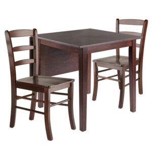 Winsome Wood Perrone 3-Pc Dining Set, Drop Leaf Table & 2 Ladder-back Chairs, Walnut Finish