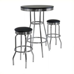 Winsome Wood Summit 3-Piece Pub Table and Swivel stool Set, Black & Chrome