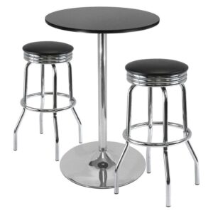 Winsome Wood Summit 3-Pc Pub Table and Swivel Stool Set, Black & Chrome
