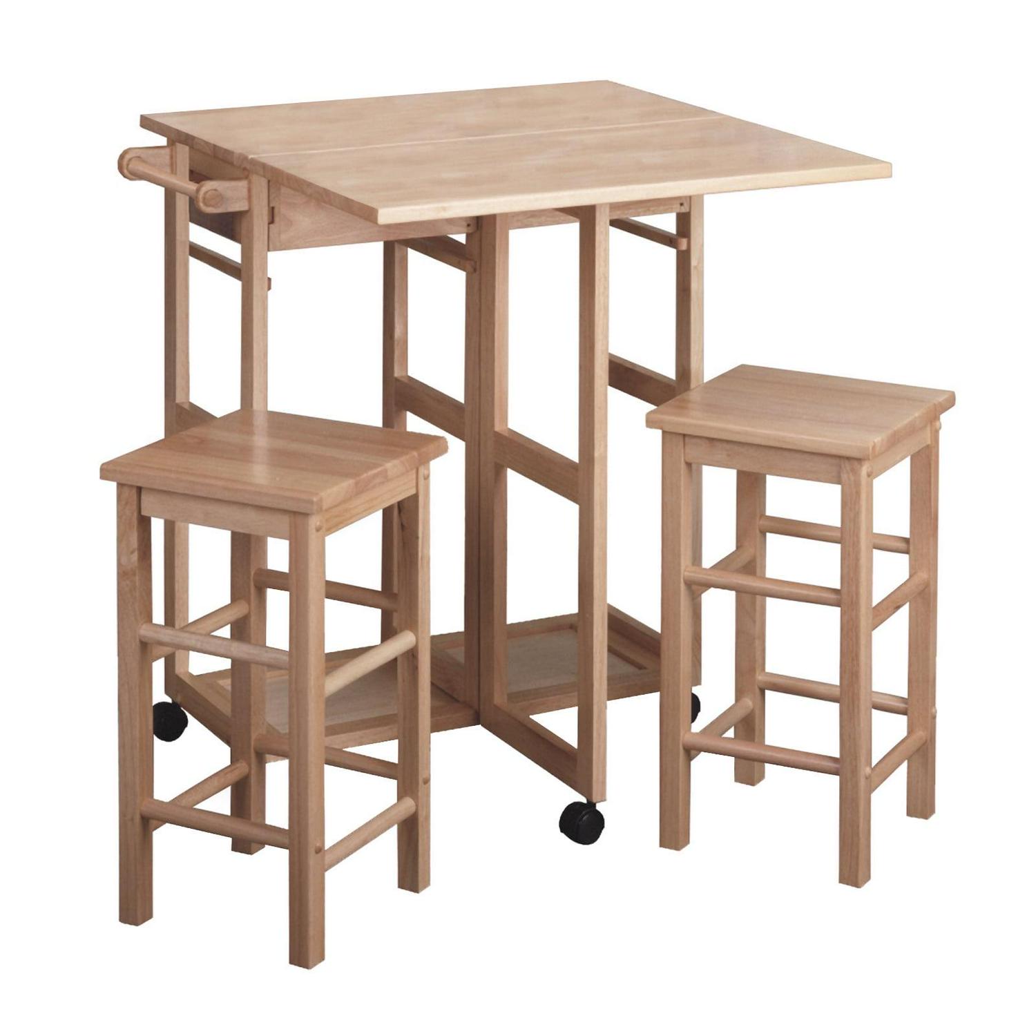 Winsome Wood Suzanne 3 - Piece Space Saver Set, 2 Tuck - away Stools, Natural Finish