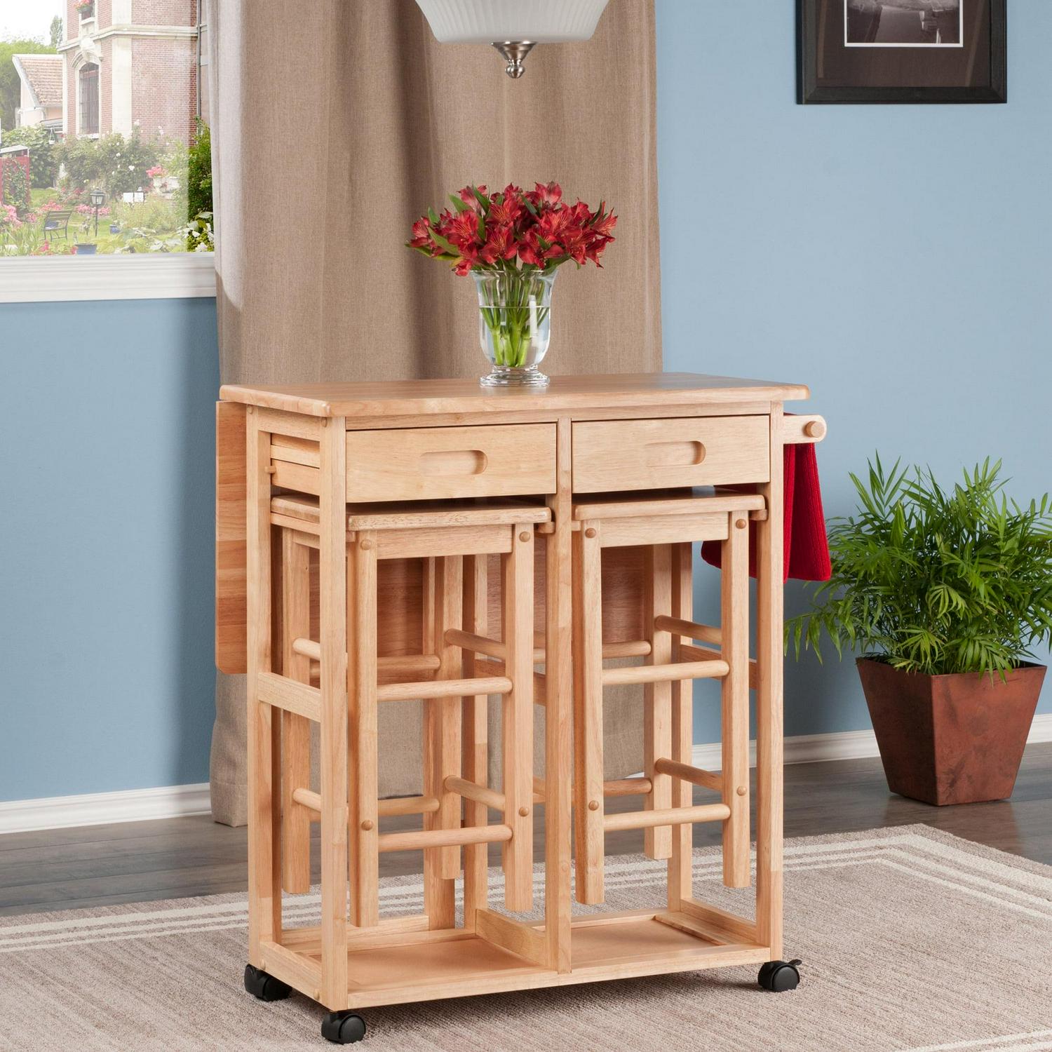 Winsome Wood Suzanne 3 - Piece Space Saver Set, 2 Tuck - away Stools, Natural Finish - Image 12