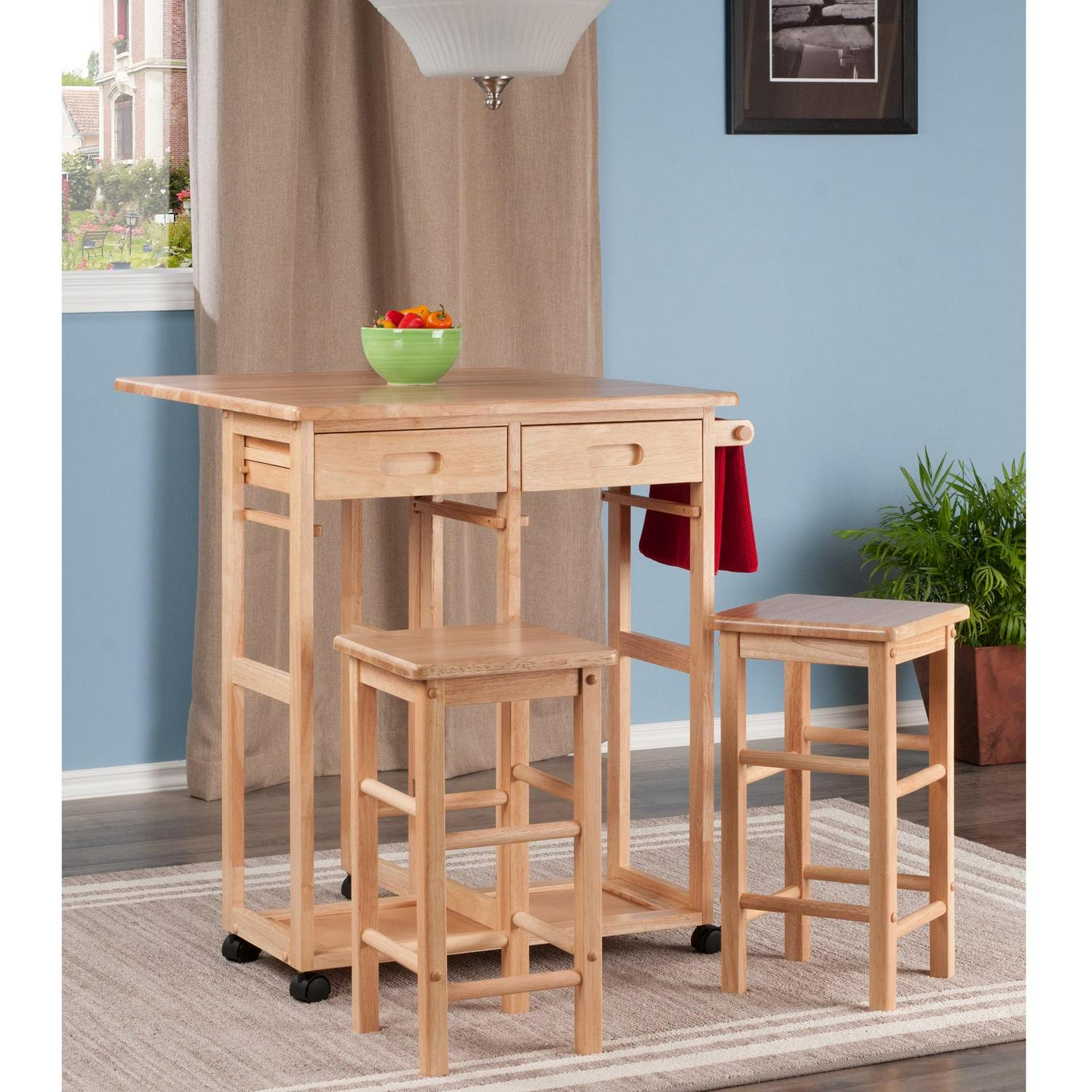Winsome Wood Suzanne 3 - Piece Space Saver Set, 2 Tuck - away Stools, Natural Finish - Image 13