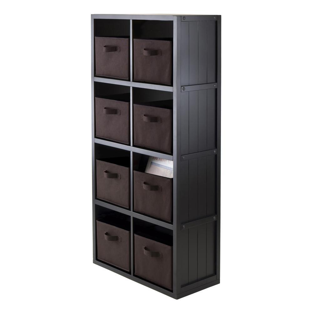 Winsome Wood Timothy 4x2 Black Storage Shelf with 8 Foldable Chocolate Fabric Baskets - Image 2