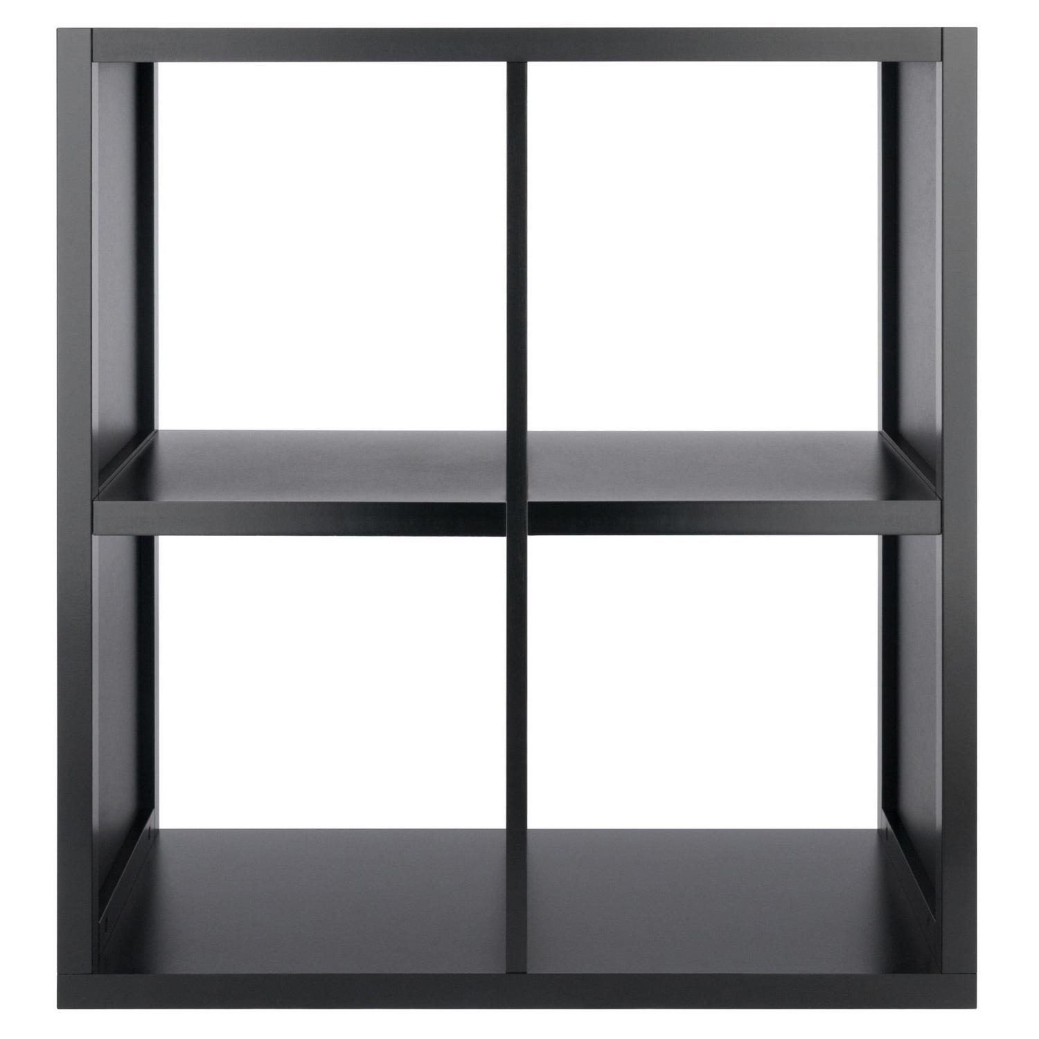 Winsome Wood Timothy 2x2 Black Storage Shelf with 4 Foldable Chocolate Fabric Baskets - Image 4