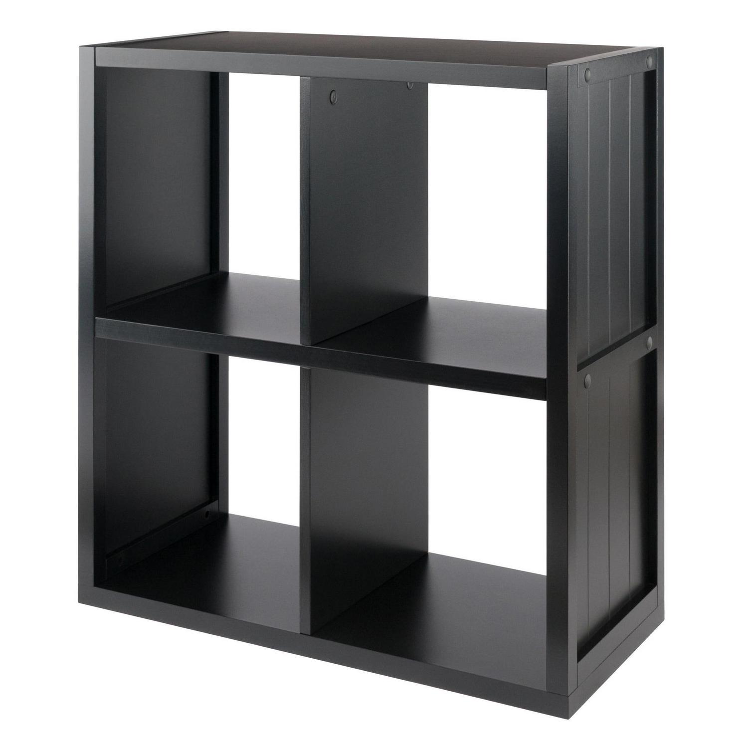 Winsome Wood Timothy 2x2 Black Storage Shelf with 4 Foldable Chocolate Fabric Baskets - Image 3