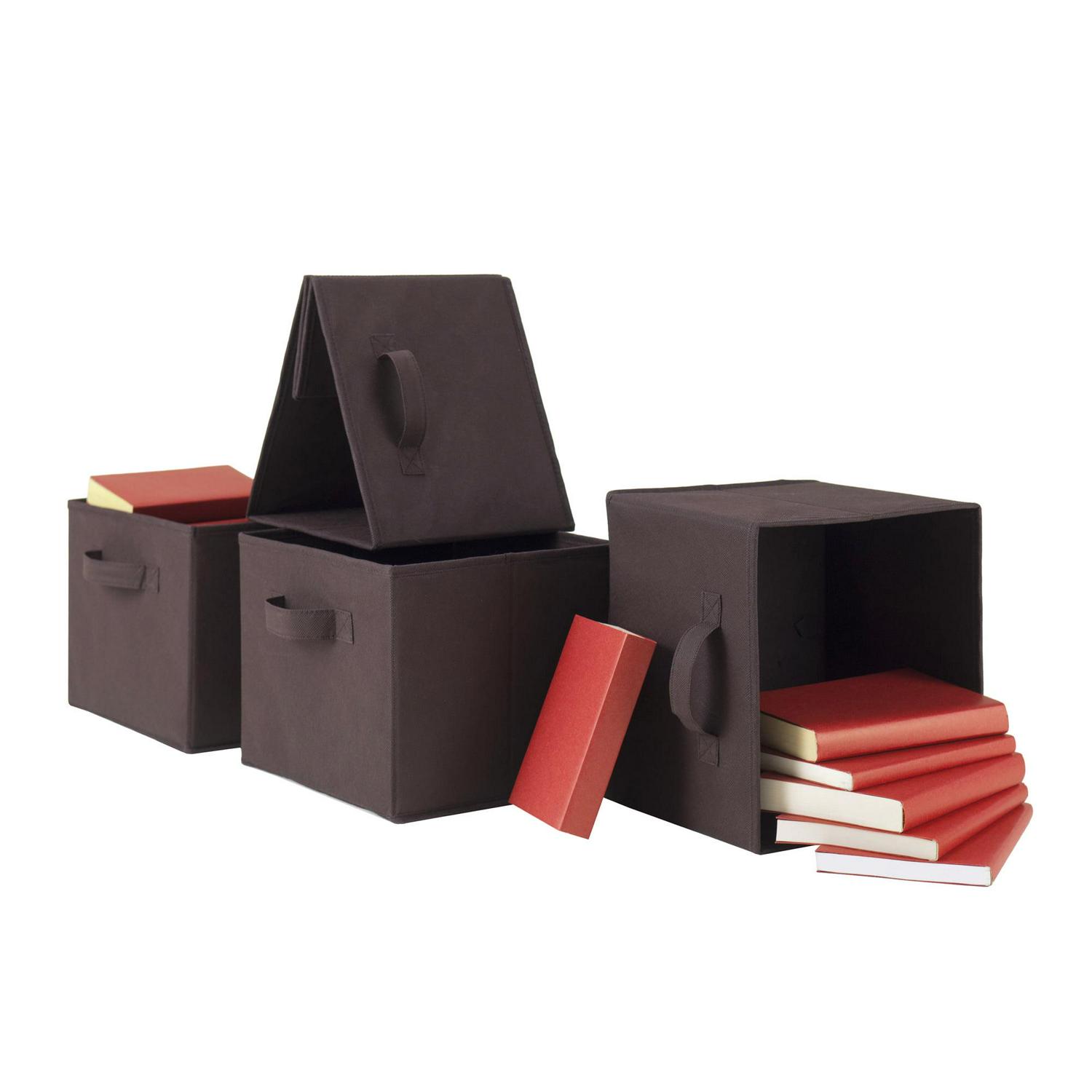 Winsome Wood Timothy 2x2 Black Storage Shelf with 4 Foldable Chocolate Fabric Baskets - Image 8