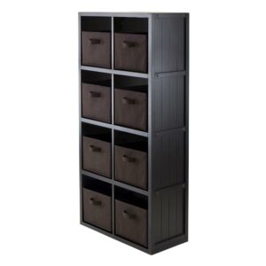 Winsome Wood Timothy 4x2 Black Storage Shelf with 8 Foldable Chocolate Fabric Baskets