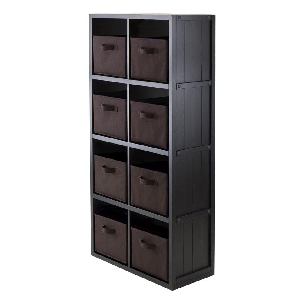 Winsome Wood Timothy 4x2 Black Storage Shelf with 8 Foldable Chocolate Fabric Baskets