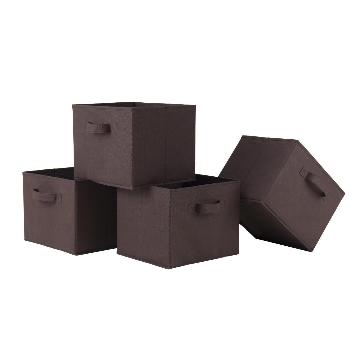Winsome Wood Timothy 2x2 Black Storage Shelf with 4 Foldable Chocolate Fabric Baskets - Image 7
