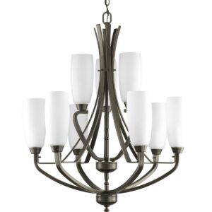 Progress Lighting Wisten 9-Light Two-Tier Chandelier, Antique Bronze, Tulip-Shaped Glass Shades