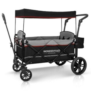 Wonderfold Pull & Push Twin Double Stroller Wagon with Canopy, Black