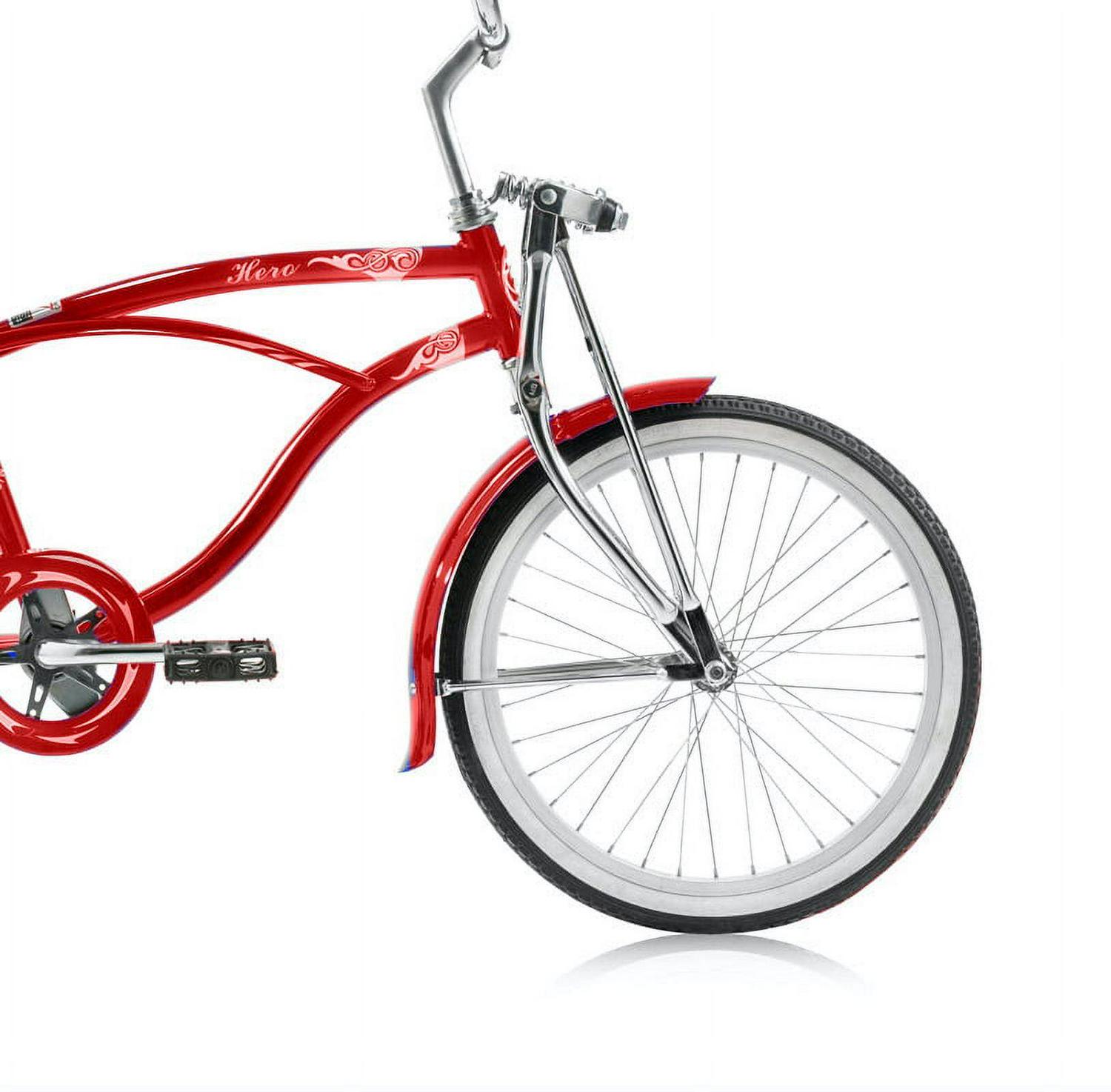 Wonder Wheels 20 In. Beach Cruiser Lowrider Coaster Brake Single Speed Bicycle, Bike With Banana Seat Stainless Steel Spokes One Piece Crank Alloy Rims 36 H - Red - Image 2