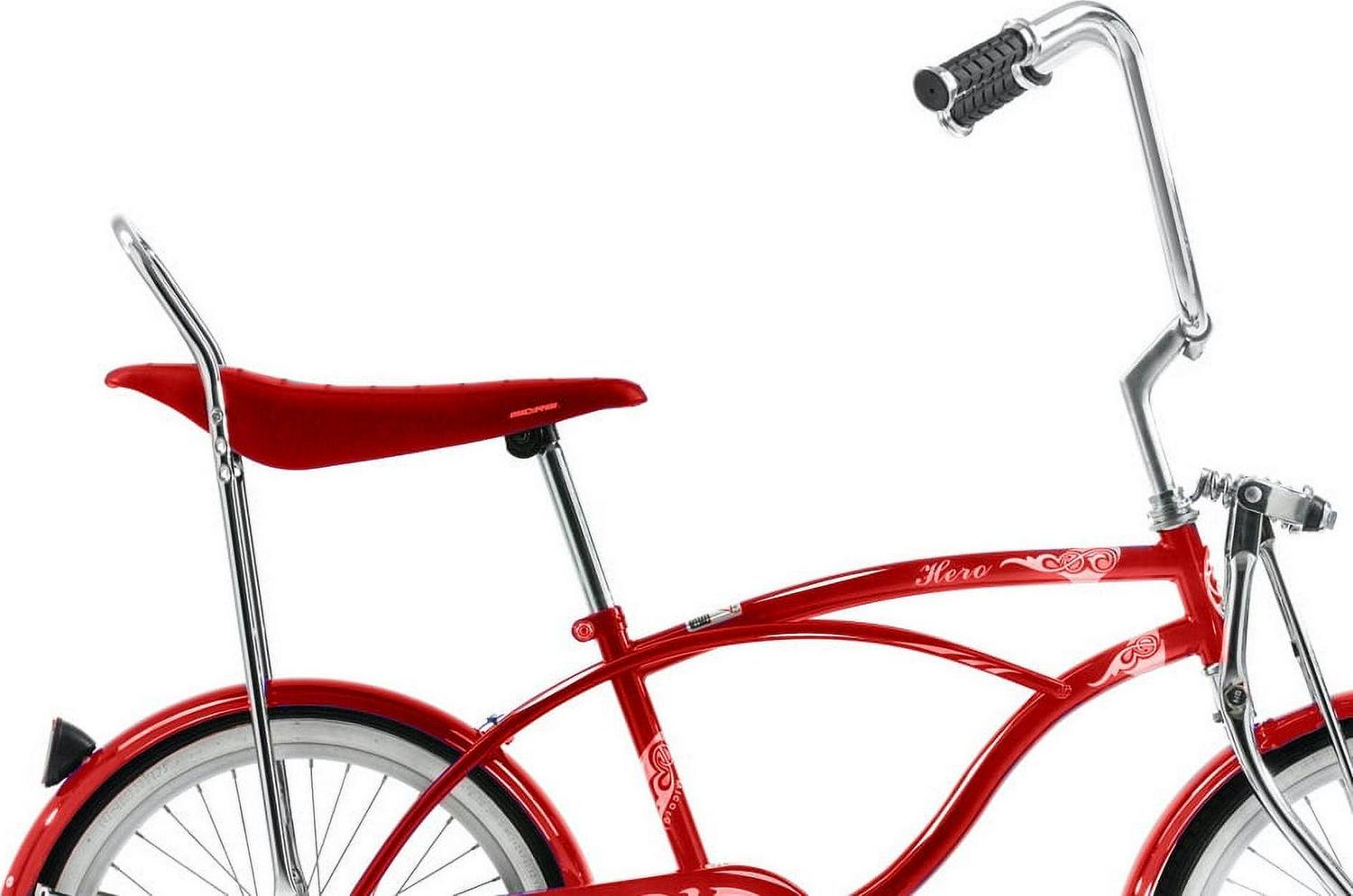 Wonder Wheels 20 In. Beach Cruiser Lowrider Coaster Brake Single Speed Bicycle, Bike With Banana Seat Stainless Steel Spokes One Piece Crank Alloy Rims 36 H - Red - Image 4