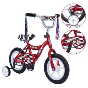 Wonderplay Boys' and Girls' Bike, 12" Kid's Bicycle for 2-4 Years Old, EVA Tires, Training Wheels with Coaster Brake Red