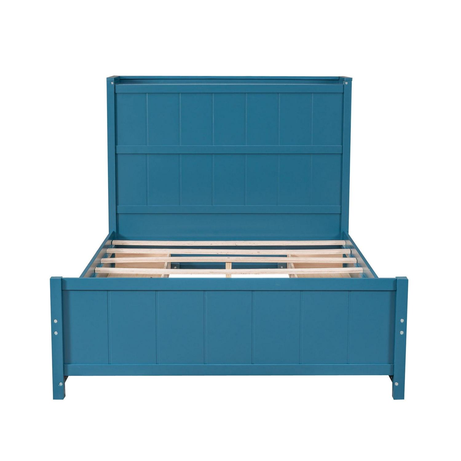 Wood Full Platform Bed with Storage Headboard Shelf and Drawers for Kids Room, Blue - Image 8