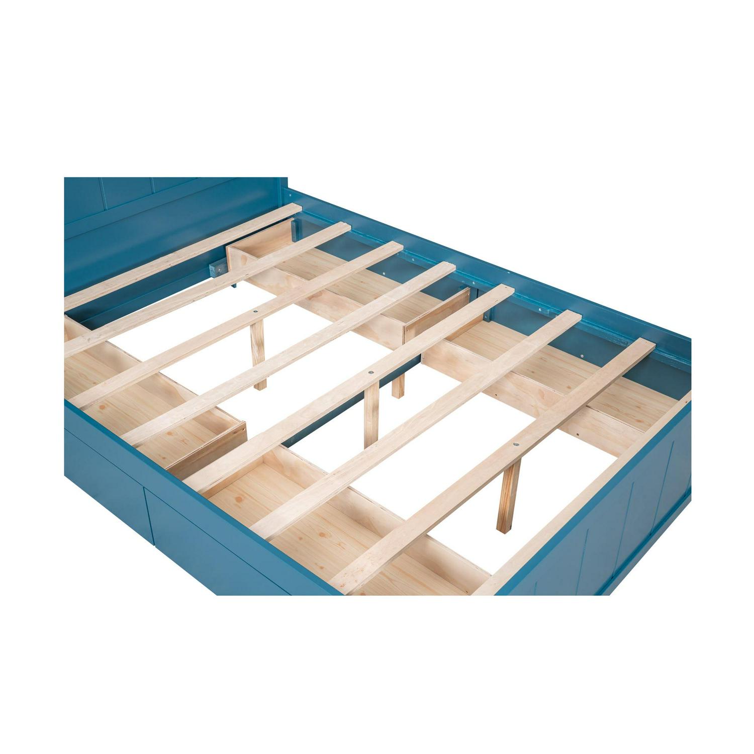 Wood Full Platform Bed with Storage Headboard Shelf and Drawers for Kids Room, Blue - Image 14