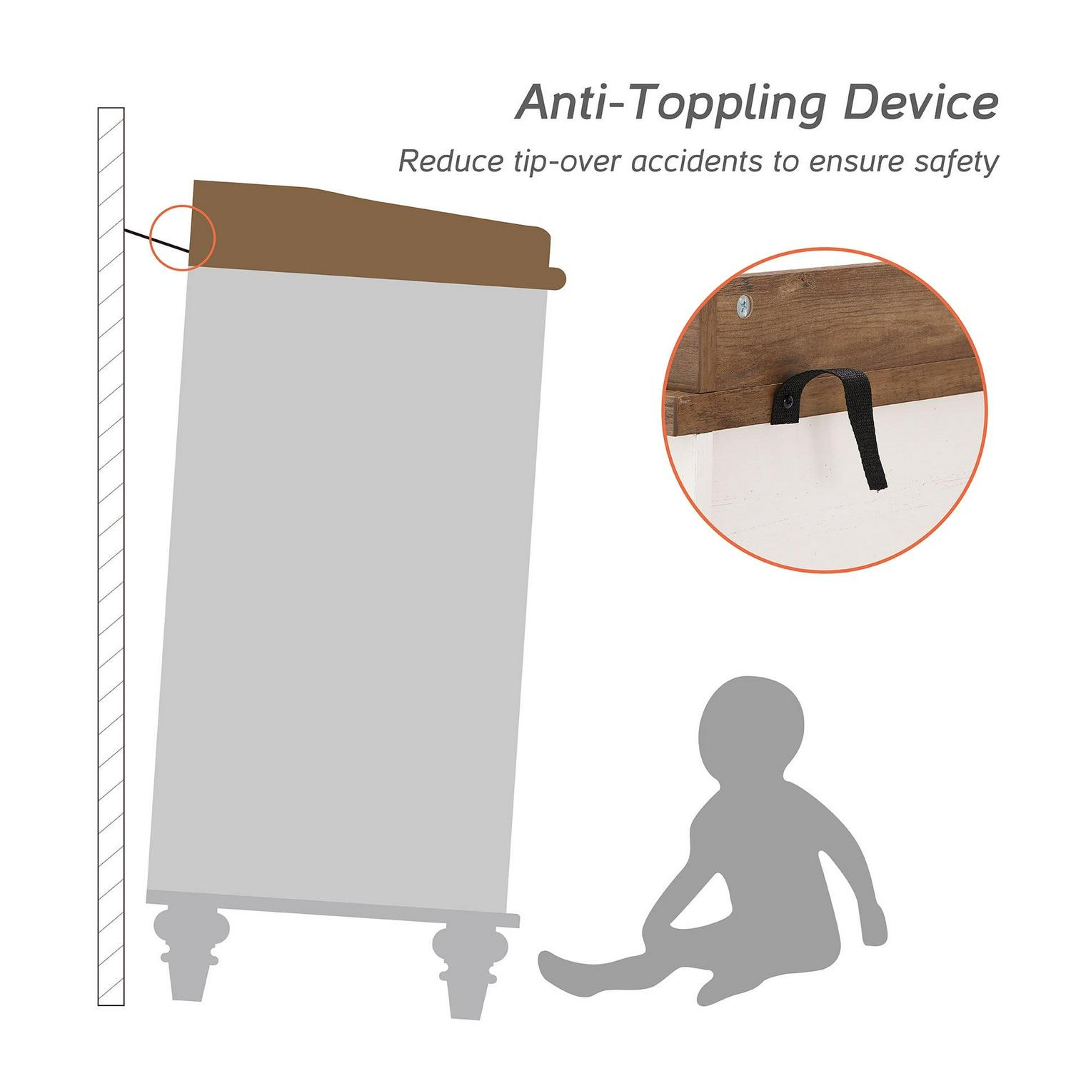 Wood Kids Dresser with 6 Drawers, Nursery Dresser Chest of Drawers, Mid-Century White Dresser for Bedroom, 47 Inch - Image 5