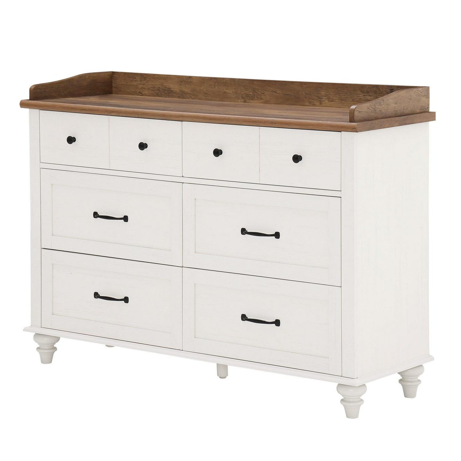 Wood Kids Dresser with 6 Drawers, Nursery Dresser Chest of Drawers, Mid-Century White Dresser for Bedroom, 47 Inch - Image 7