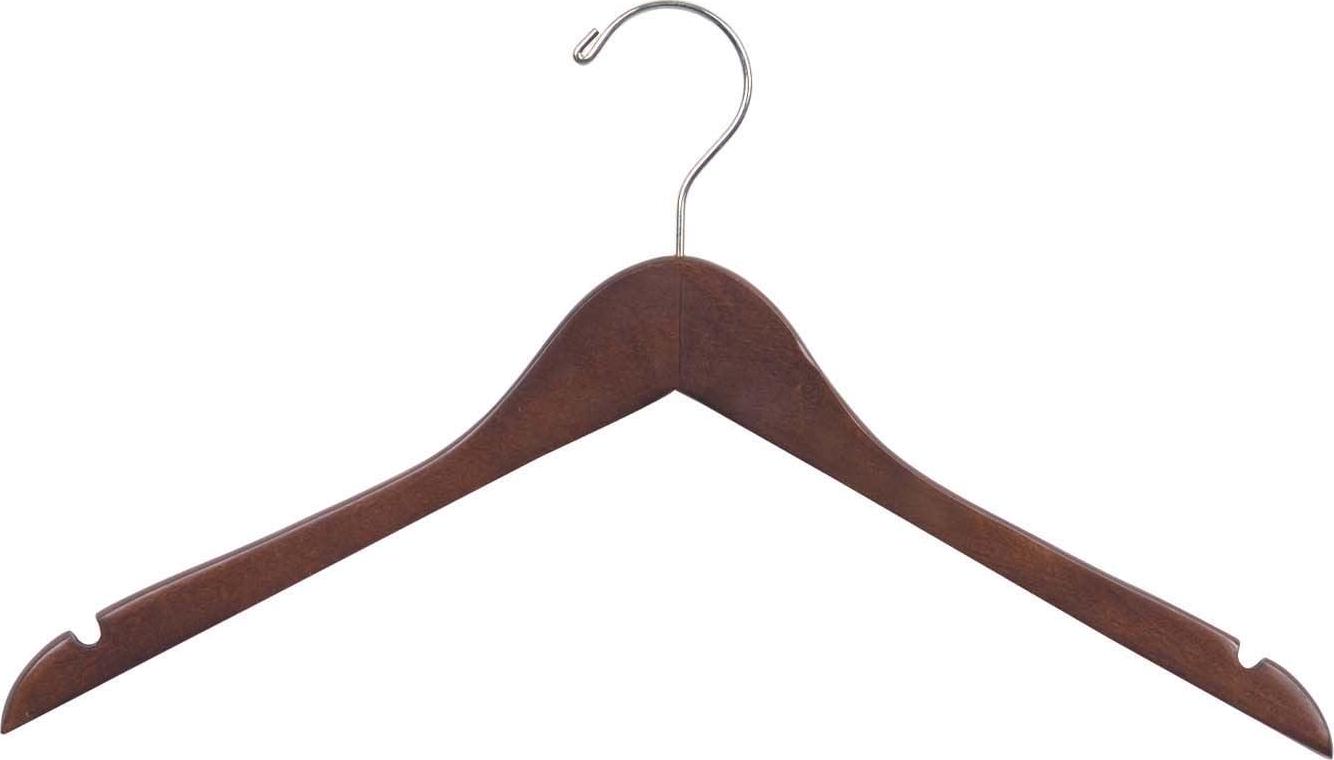 Wood Top Hanger, Box of 100 Space Saving 17 Inch Flat Wooden Hangers w/ Walnut Finish & Chrome Swivel Hook & Notches for Shirt Jacket or Dress by International Hanger