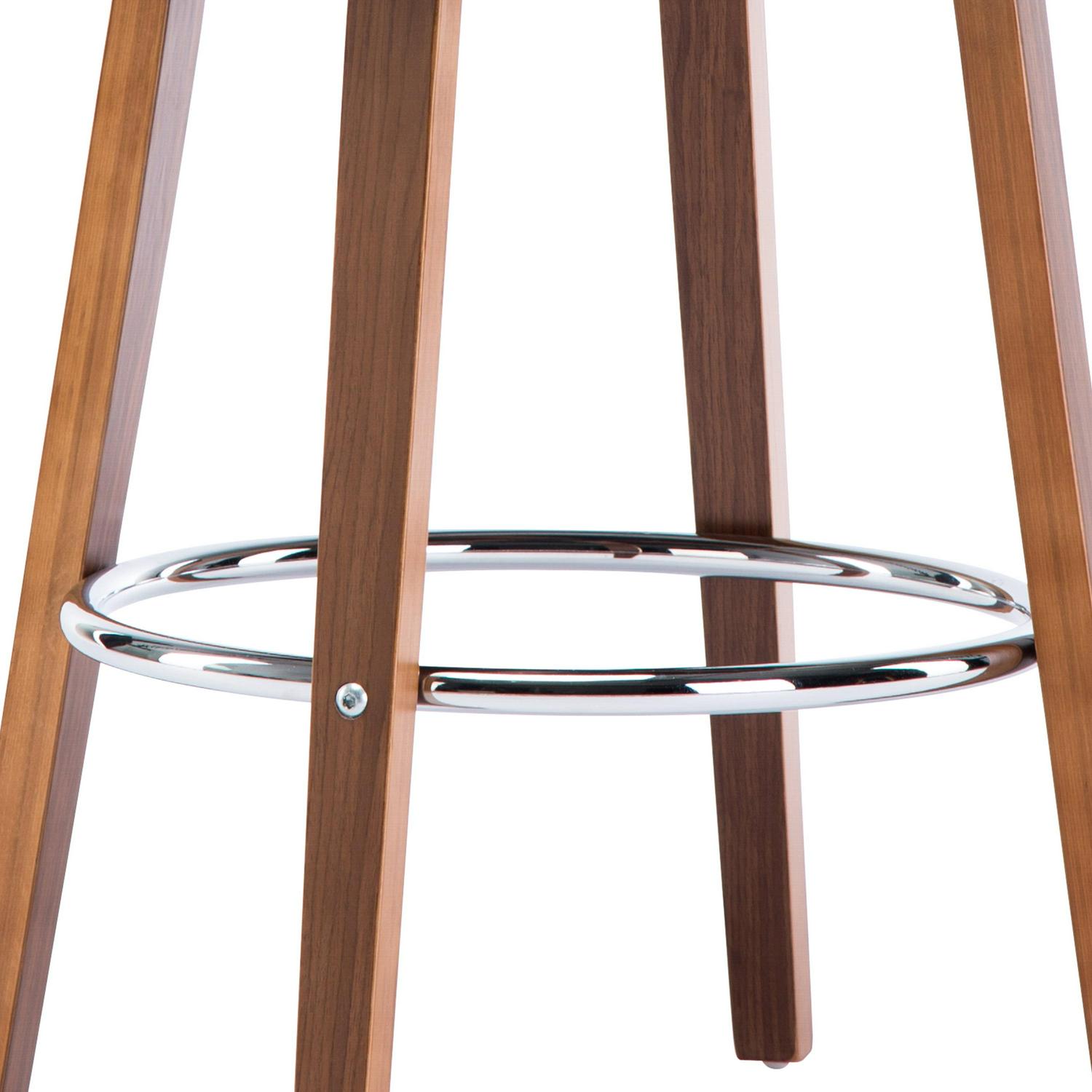 Wood and Black Faux Leather Mid-Century Modern Swivel Barstool with Decorative Back 26-Inch Seat Height - Image 2