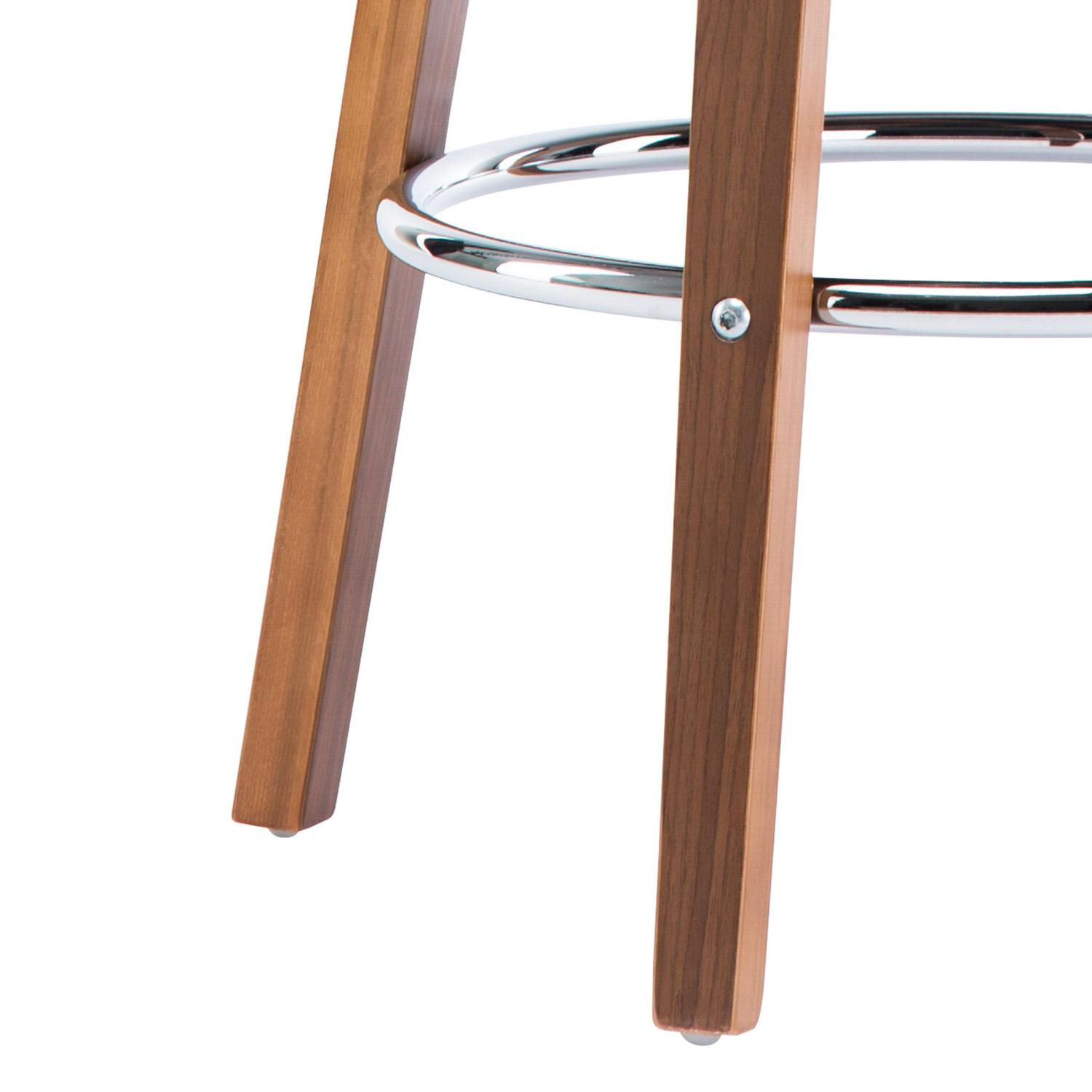 Wood and Black Faux Leather Mid-Century Modern Swivel Barstool with Decorative Back 26-Inch Seat Height - Image 4