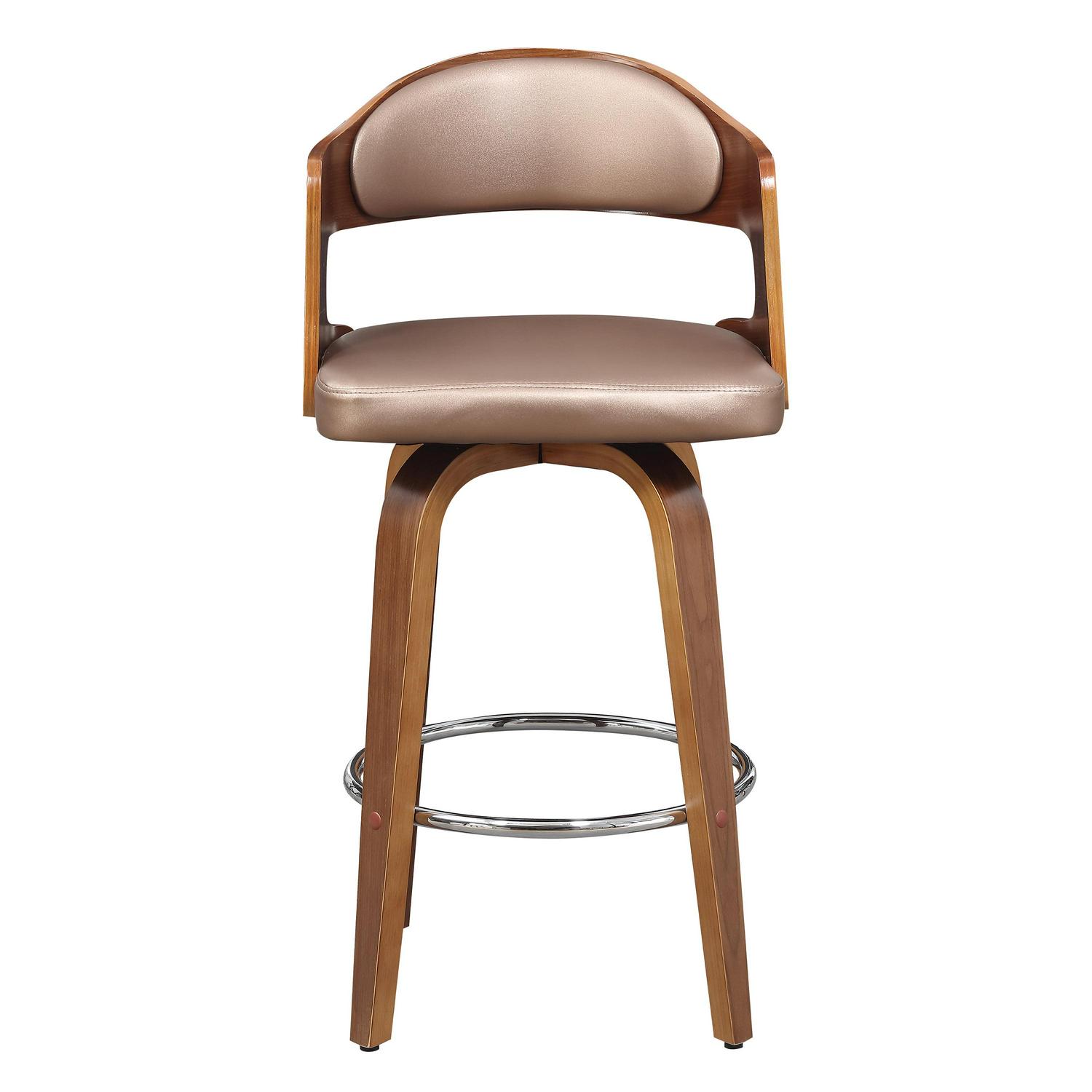 Wood and Faux Leather Copper Mid-Century 27-Inch Counter Seat Height Swivel Barstool - Image 6